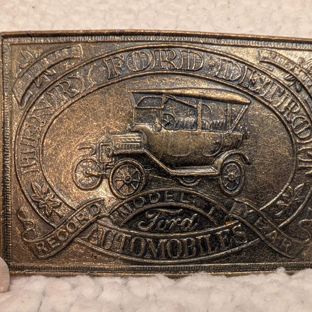 Vtg Heavy Solid Pewter Henry Ford Automobiles Model T Detroit Belt Buckle